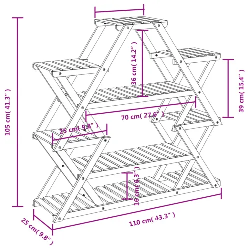Stalak za cvijeće 110 x 25 x 105 cm od masivne jelovine - Smeđa 110 x 25 x 105 cm Cijena