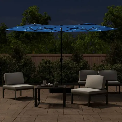Dvostruki vrtni suncobran s LED svjetlima azurni 316 x 145 cm - Plava Cijena