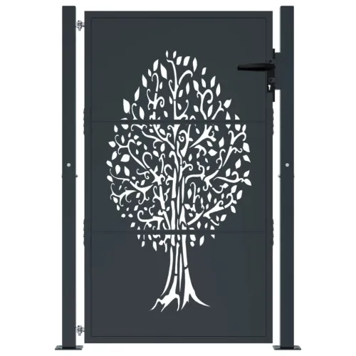 Dvorišna vrata - Vrtna vrata antracit 100x125 cm čelična s uzorkom stabla - 100 x 125 cm Cijena