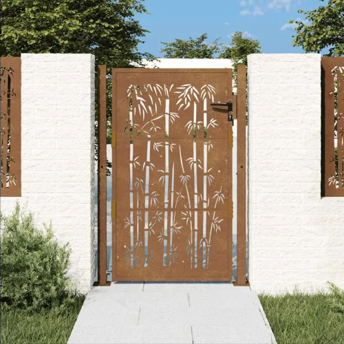 Dvorišna vrata - Vrtna vrata 100x125 cm Corten čelik dizajn od bambusa - 100 x 125 cm Cijena