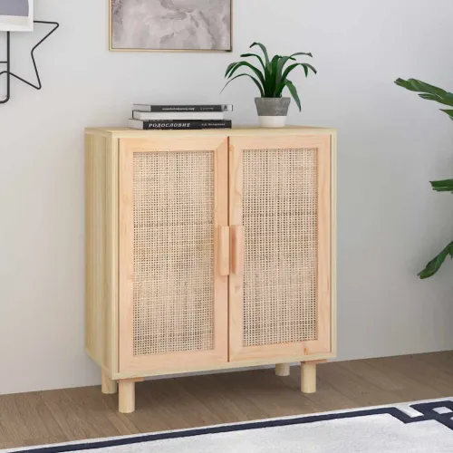 Komoda smeđa 60 x 30 x 70 cm masivna borovina i prirodni ratan - Smeđa 1 Cijena