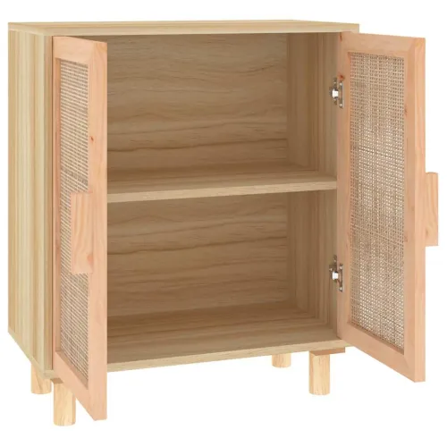 Komoda smeđa 60 x 30 x 70 cm masivna borovina i prirodni ratan - Smeđa 1 Cijena