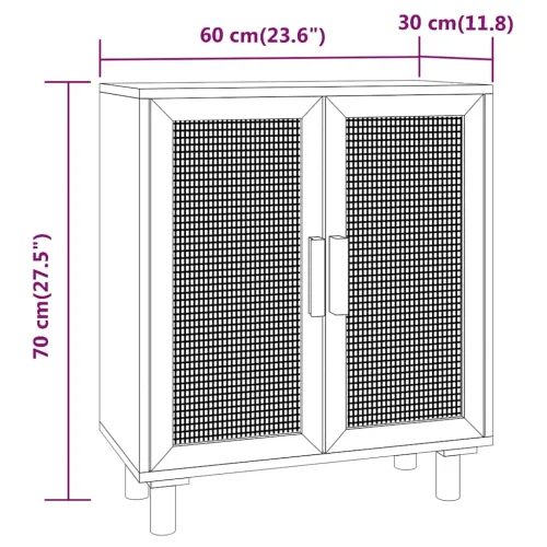 Komoda smeđa 60 x 30 x 70 cm masivna borovina i prirodni ratan - Smeđa 1 Cijena