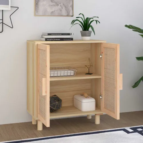 Komoda smeđa 60 x 30 x 70 cm masivna borovina i prirodni ratan - Smeđa 1 Cijena