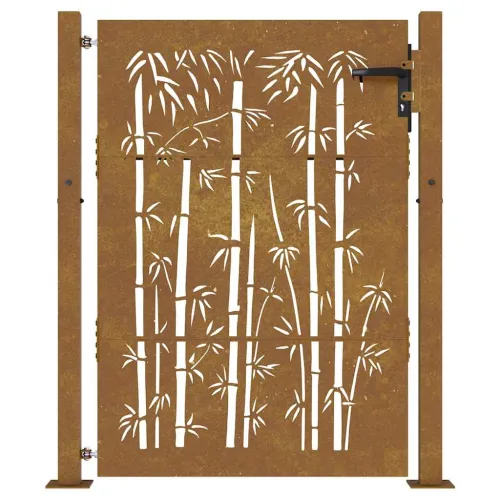 Dvorišna vrata - Vrtna vrata 100x125 cm Corten čelik dizajn od bambusa - 100 x 125 cm Rđa Cijena