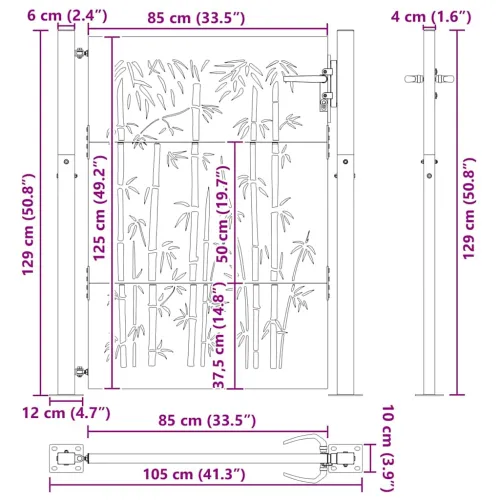 Dvorišna vrata - Vrtna vrata 100x125 cm Corten čelik dizajn od bambusa - 100 x 125 cm Rđa Cijena