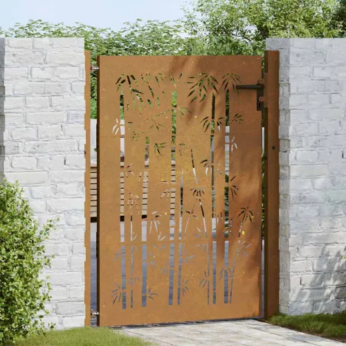 Dvorišna vrata - Vrtna vrata 100x125 cm Corten čelik dizajn od bambusa - 100 x 125 cm Rđa Cijena