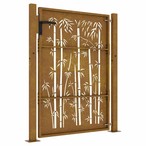 Dvorišna vrata - Vrtna vrata 100x125 cm Corten čelik dizajn od bambusa - 100 x 125 cm Rđa Cijena