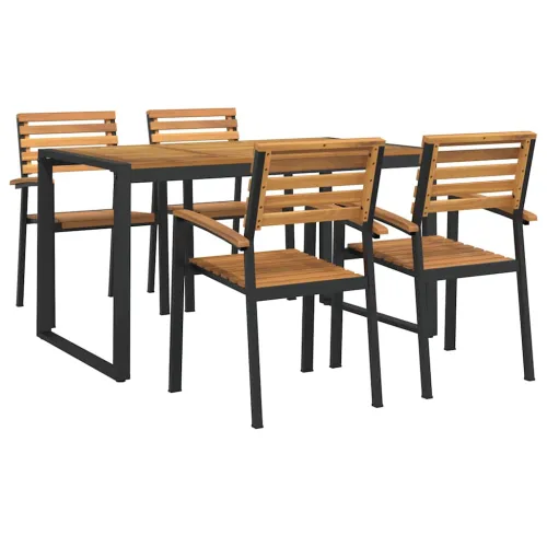 Vrtna garnitura - 5-dijelni vrtni blagovaonski set od bagremovog drva i metala - Dužina stola 140 cm 4 Crna Cijena
