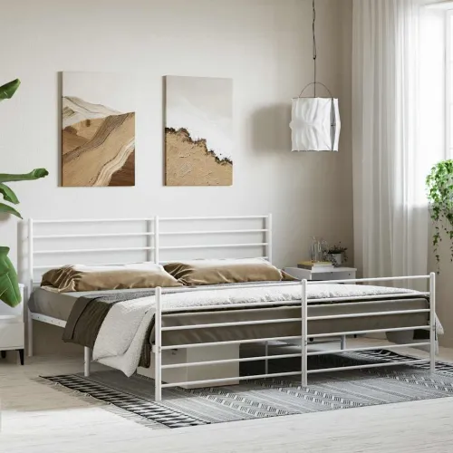 Metalni okvir kreveta uzglavlje i podnožje bijeli 180x200 cm - Bijela 180 x 200 cm s uzglavljem i podnožjem Cijena