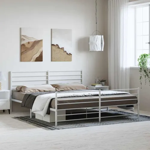 Metalni okvir kreveta uzglavlje i podnožje bijeli 183x213 cm - Bijela 183 x 213 cm s uzglavljem i podnožjem Cijena