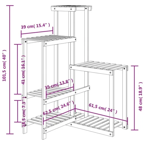 Stalak za cvijeće 62,5 x 61,5 x 101,5 cm od masivne jelovine - Smeđa 62.5 x 61.5 x 101.5 cm Cijena