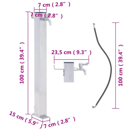 Vrtni stup za vodu 100 cm od nehrđajućeg čelika četvrtasti - 100 cm Četvrtasto Cijena
