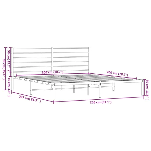 Metalni okvir za krevet s uzglavljem crni 200x200 cm - Crna 200 x 200 cm s uzglavljem Cijena