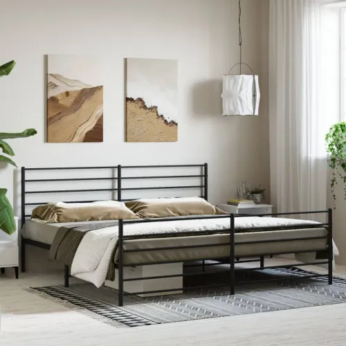 Metalni okvir kreveta uzglavlje i podnožje crni 200x200 cm - Crna 200 x 200 cm s uzglavljem i podnožjem Cijena