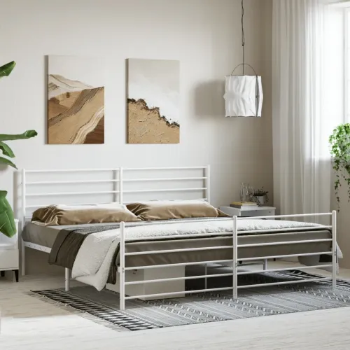 Metalni okvir kreveta uzglavlje i podnožje bijeli 200x200 cm - Bijela 200 x 200 cm s uzglavljem i podnožjem Cijena