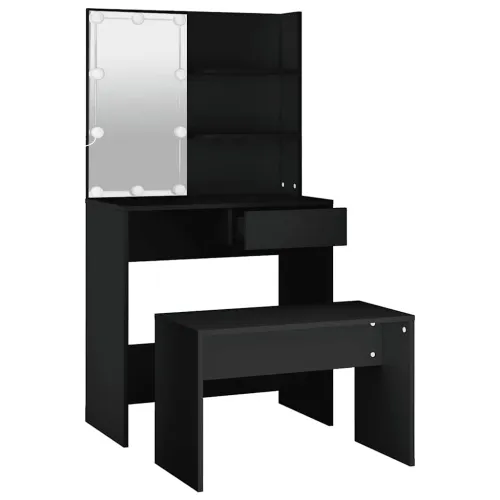 Set toaletnog stolića LED crni od konstruiranog drva - Crna 74.5 x 40 x 141 cm 1 Crna Cijena