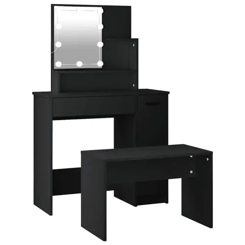 Set toaletnog stolića LED crni od konstruiranog drva - Crna 86.5 x 35 x 136 cm 1 Crna Cijena