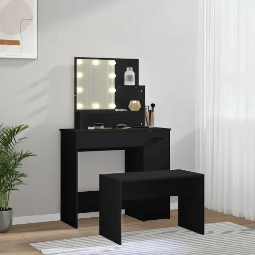 Set toaletnog stolića LED crni od konstruiranog drva - Crna 86.5 x 35 x 136 cm Cijena
