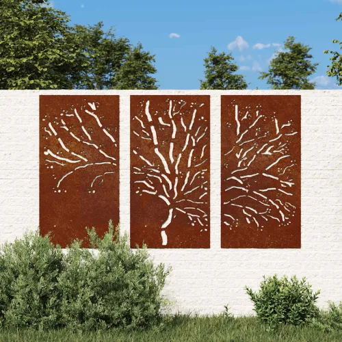 Vrtni zidni ukrasi 3 kom 105x55 cm čelik COR-TEN uzorak stabla Cijena