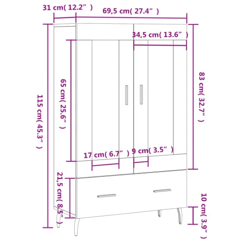 Visoka komoda boja betona 69,5 x 31 x 115 cm konstruirano drvo - Beton siva 1 Cijena
