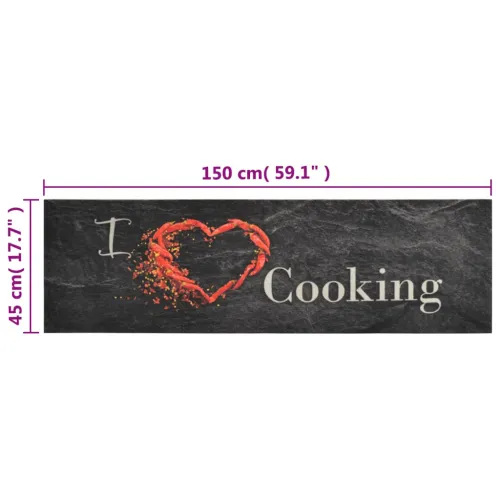 Kuhinjski tepih perivi s natpisom Cooking 45x150 cm baršunasti - Crna 45 x 150 cm Cijena