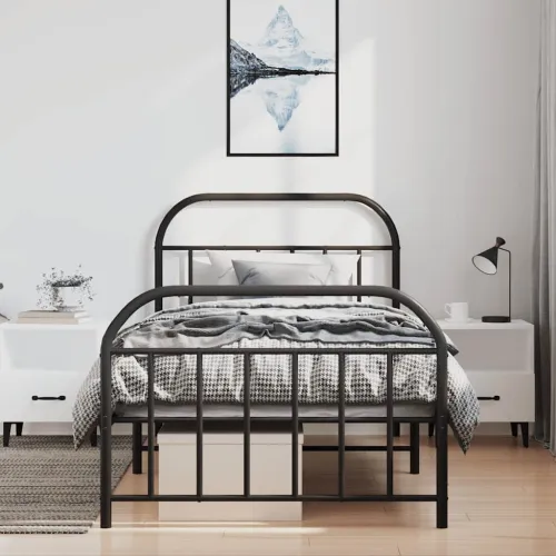 Metalni okvir kreveta uzglavlje i podnožje crni 100x200 cm - Crna 100 x 200 cm s uzglavljem i podnožjem Cijena