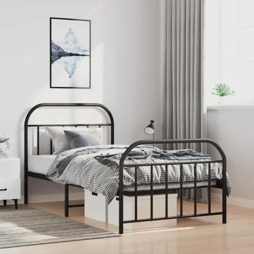 Metalni okvir kreveta uzglavlje i podnožje crni 100x200 cm - Crna 100 x 200 cm s uzglavljem i podnožjem Cijena