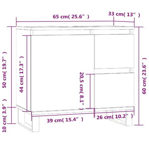 Kupaonski ormarić boja hrasta 65 x 33 x 60 cm konstruirano drvo - Sivi hrast sonoma Cijena