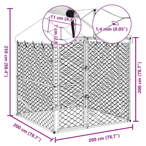 Vanjski kavez za pse s krovom srebrni 2x2x2,5 m pocinčani čelik - 2 x 2 x 2.5 m Cijena