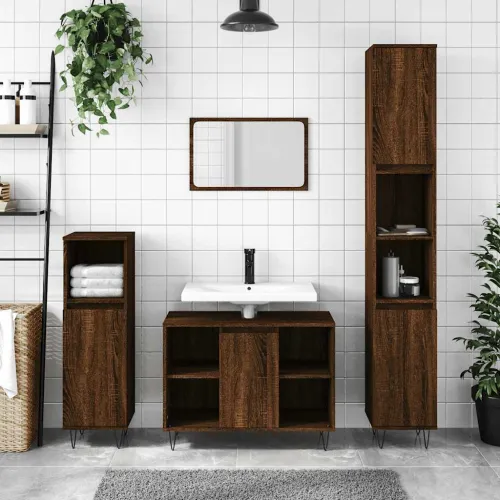 Ormarić za Lavabo - Umivaonik smeđa boja hrasta 80x33x60 cm drveni - Smeđi hrast Cijena