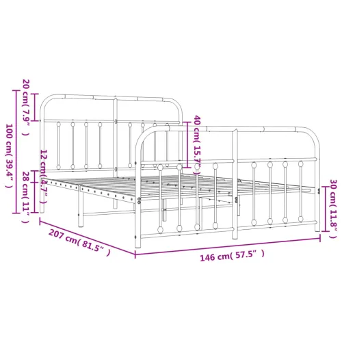 Metalni okvir kreveta uzglavlje i podnožje crni 140x200 cm - Crna 140 x 200 cm s uzglavljem i podnožjem Cijena