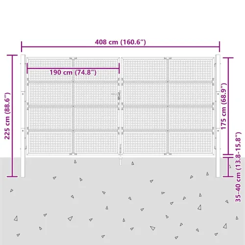 Dvorišna vrata - Vrtna vrata antracit 400x175 cm čelik - 400 x 175 cm Cijena