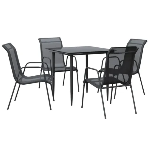 Vrtna garnitura - 5-dijelni vrtni blagovaonski set crni od čelika i tekstilena - Dužina stola 80 cm 4 Cijena