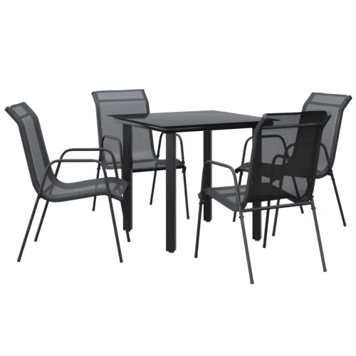Vrtna garnitura - 5-dijelni vrtni blagovaonski set crni od čelika i tekstilena - Dužina stola 80 cm 4 Cijena