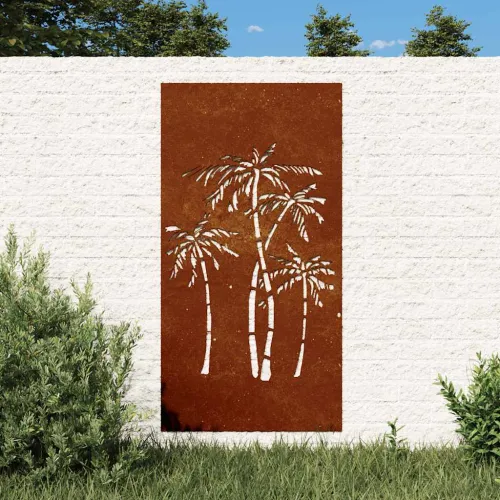 Vrtni zidni ukras 105 x 55 cm čelik COR-TEN s uzorkom palme Cijena