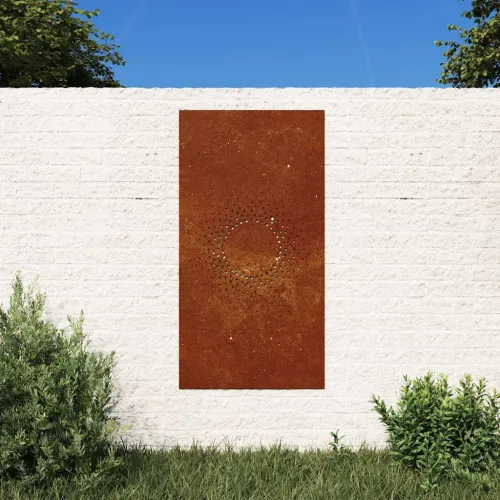 Vrtni zidni ukras 105 x 55 cm od čelika COR-TEN s uzorkom sunca Cijena