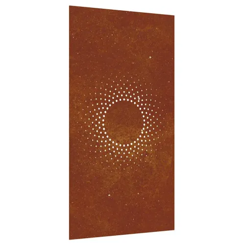 Vrtni zidni ukras 105 x 55 cm od čelika COR-TEN s uzorkom sunca Cijena
