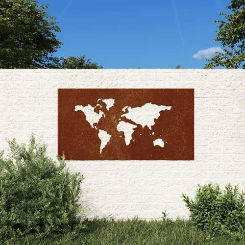 Vrtni zidni ukras 105x55 cm čelik COR-TEN uzorak karte svijeta Cijena