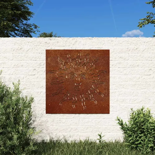 Vrtni zidni ukras 55 x 55 cm od čelika COR-TEN s uzorkom sunca Cijena