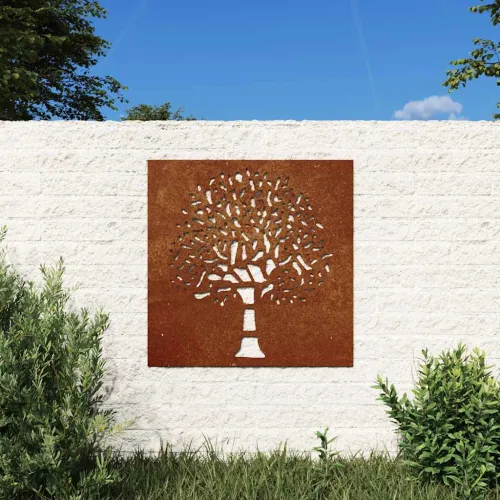 Vrtni zidni ukras 55 x 55 cm čelik COR-TEN s uzorkom stabla Cijena