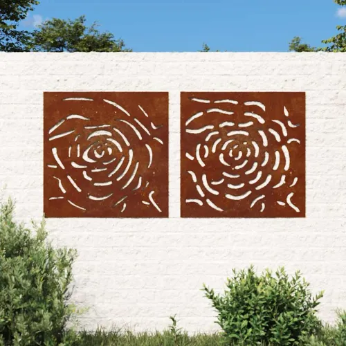 Vrtni zidni ukrasi 2 kom 55 x 55 cm čelik COR-TEN uzorak ruže Cijena