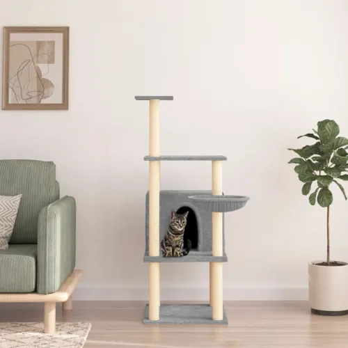 Penjalica za mačke - Kuća za mačke - Grebalica sa stupovima za grebanje svjetlosiva 132 cm - Svjetlosiva Cijena