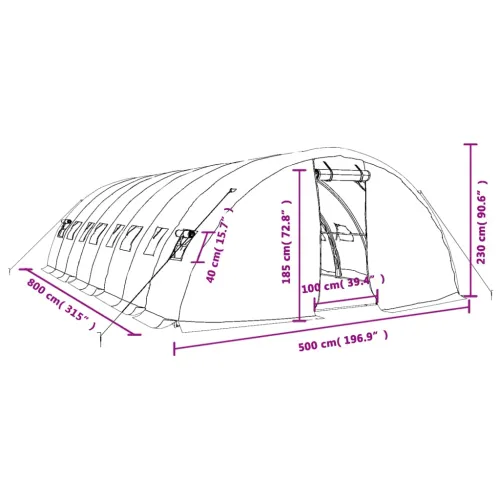 Staklenik s čeličnim okvirom zeleni 40 m² 8 x 5 x 2,3 m - Zelena 8 x 5 x 2.3 m Cijena
