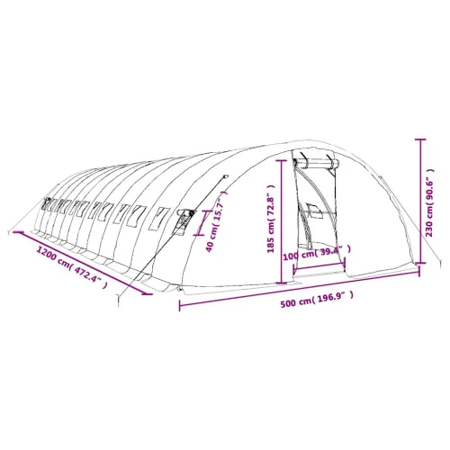 Staklenik s čeličnim okvirom zeleni 60 m² 12 x 5 x 2,3 m - Zelena 12 x 5 x 2.3 m Cijena