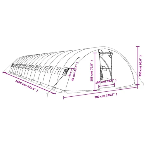 Staklenik s čeličnim okvirom zeleni 80 m² 16 x 5 x 2,3 m - Zelena 16 x 5 x 2.3 m Cijena
