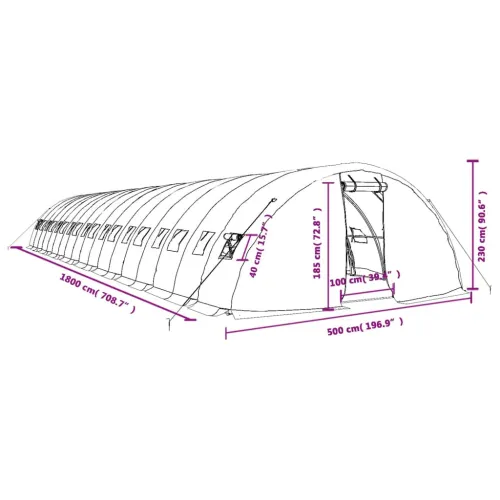 Staklenik s čeličnim okvirom zeleni 90 m² 18 x 5 x 2,3 m - Zelena 18 x 5 x 2.3 m Cijena