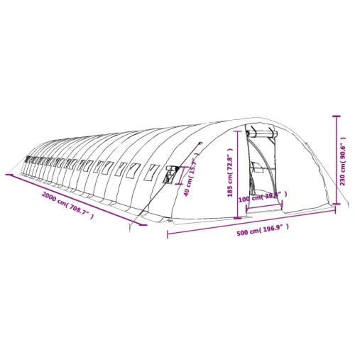 Staklenik s čeličnim okvirom zeleni 100 m² 20 x 5 x 2,3 m - Zelena 20 x 5 x 2.3 m Cijena