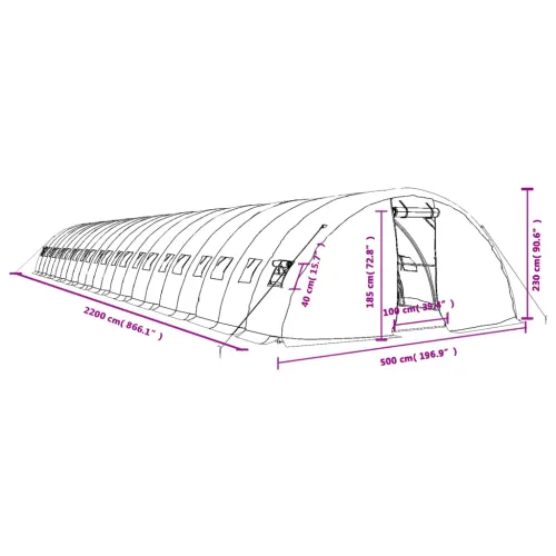 Staklenik s čeličnim okvirom zeleni 110 m² 22 x 5 x 2,3 m - Zelena 22 x 5 x 2.3 m Cijena