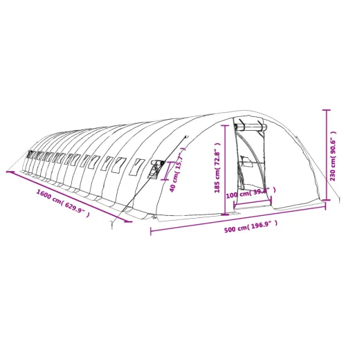 Staklenik s čeličnim okvirom bijeli 80 m² 16 x 5 x 2,3 m - Bijela 16 x 5 x 2.3 m Cijena